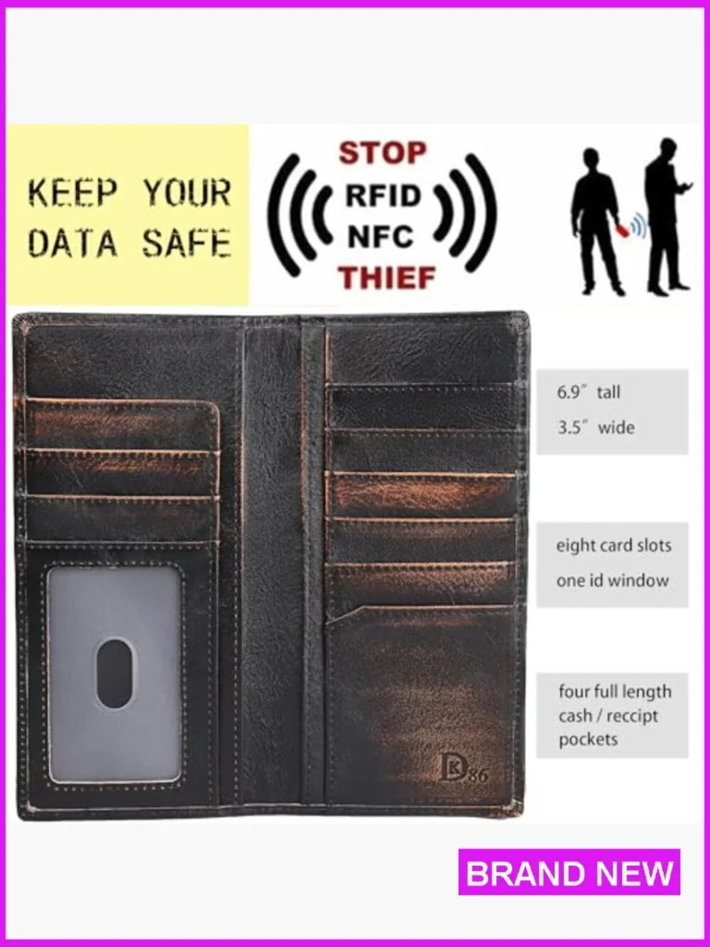 Full Grain Leather Bifold Wallet RFID Blocking Slim Design Patriotic Style